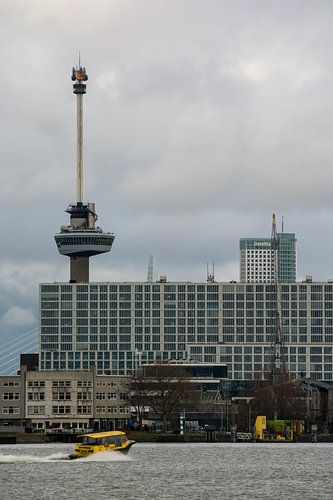 Skyline Rotterdam avec le bateau-taxi et l'Euromast.