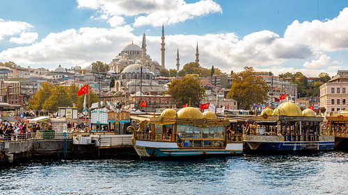Eminönü, bateaux de pêche et Süleymaniye (panorama)