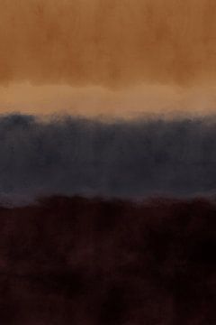 Zonsondergang. Minimalistisch abstract landschap in okergeel, blauw en bruin. van Dina Dankers