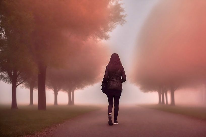 Vernebelter Weg - Frau mit langem Haar von Frank Heinz