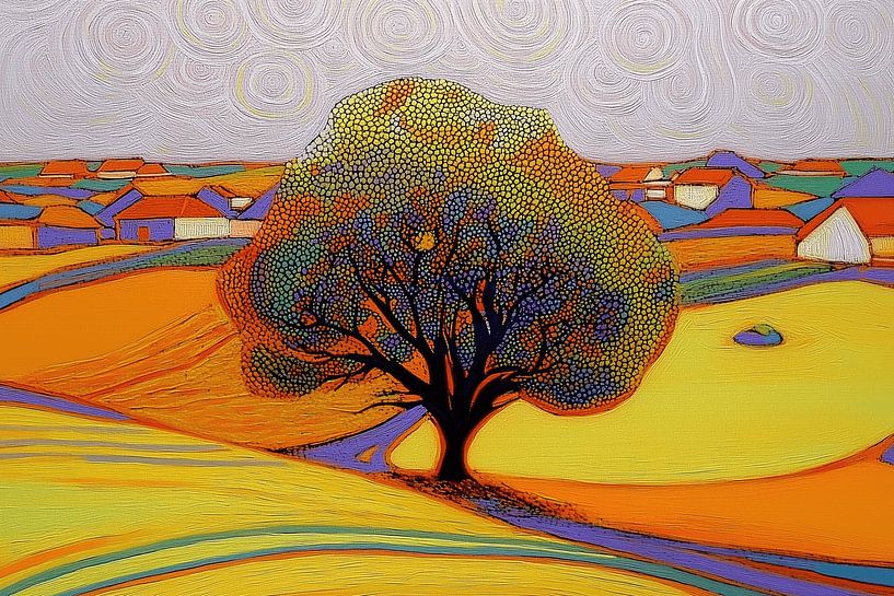 Kleurrijke boom in pointillistische stijl van Ton Kuijpers