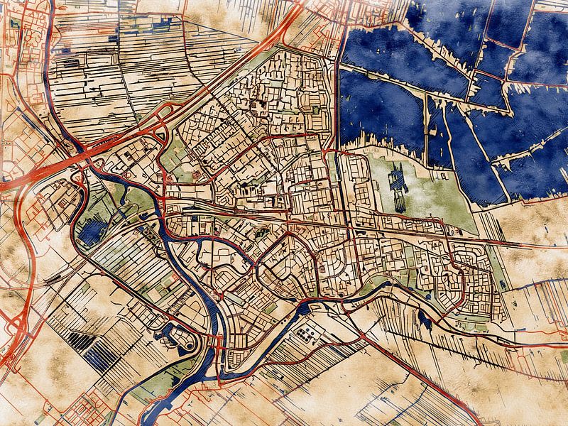Map of Gouda with the style 'Serene Summer' by Maporia