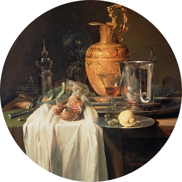 Stilleven met waterkan, vaten en granaatappel, Willem Kalf