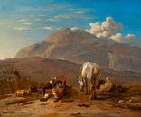 Italiaans landschap met een jonge herder, spelend met zijn hond, Karel Dujardin van Meesterlijcke Meesters thumbnail