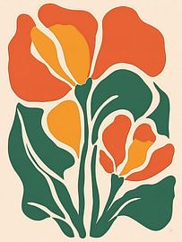 Abstract Bold Green Orange Botanical Art