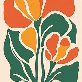 Abstrakte, kräftige Botanische Kunst in Grün und Orange von IamHome Studio