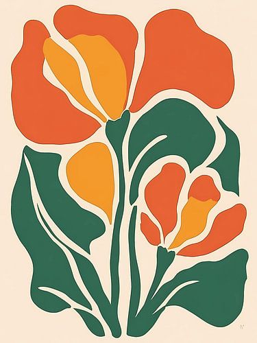 Abstract Bold Green Orange Botanical Art