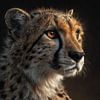Guépard en lumière chaude avec un regard intense sur Eva Lee