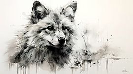 pentekening van een wolf van Gelissen Artworks