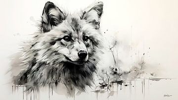 Federzeichnung eines Wolfes von Gelissen Artworks