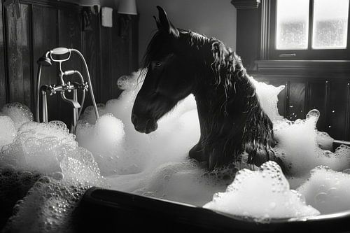 Cheval noble dans la baignoire - Un tableau de salle de bain enchanteur pour vos toilettes