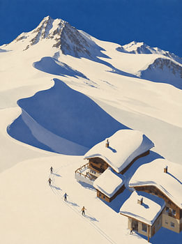 Alpenpanorama met skiërs – luchtfoto