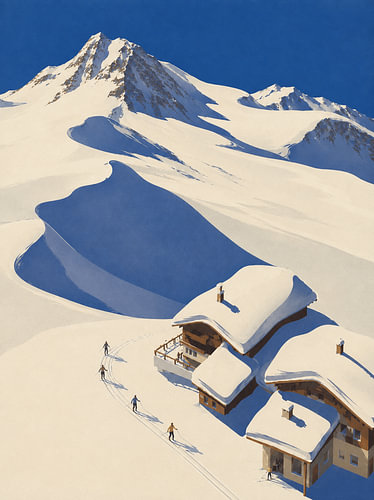 Alpenpanorama met skiërs – luchtfoto
