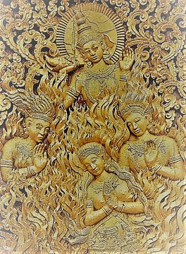 Wanddekoration in einem Tempel in Laos von Gert-Jan Siesling
