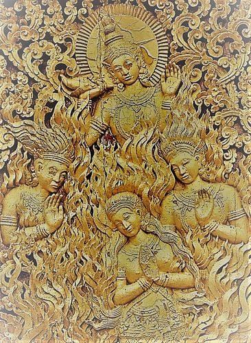 Wanddekoration in einem Tempel in Laos