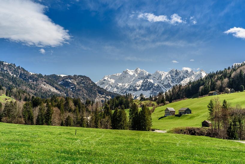 Uitzicht op de besneeuwde Säntis in Zwitserland van Conny Pokorny