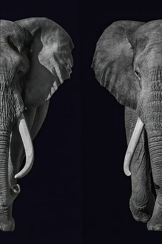 Olifant, Loxodonta.  Afrika. Zwart wit
