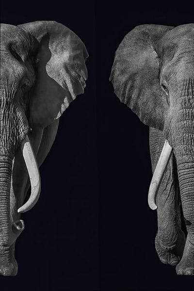 Elephant, Loxodonta.  Africa. Black and white by Gert Hilbink