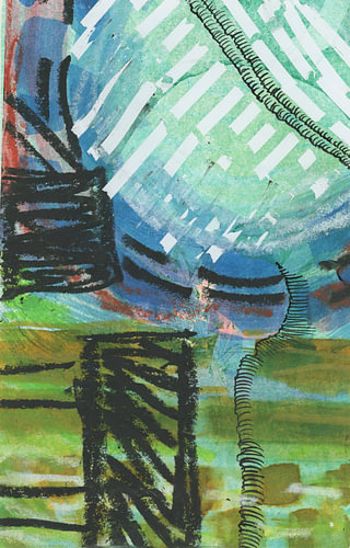 Abstrakte Landschaft in Blau- und Grüntönen