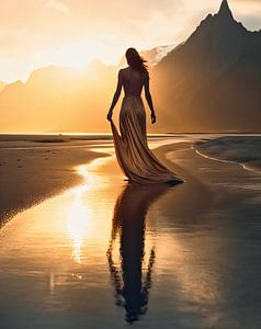 Frau im Sonnenuntergang