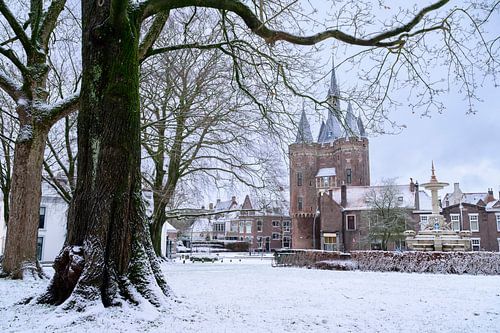 Zwolle Sassenpoort oude stadspoort tijdens een koude winterochtend wi van Sjoerd van der Wal Fotografie