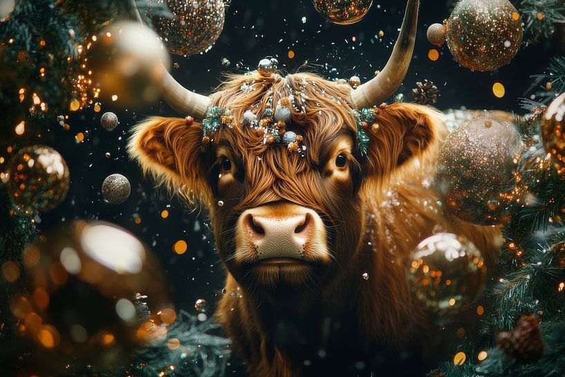 Winter Enchantment - Highlander among Christmas lights by Eva Lee
