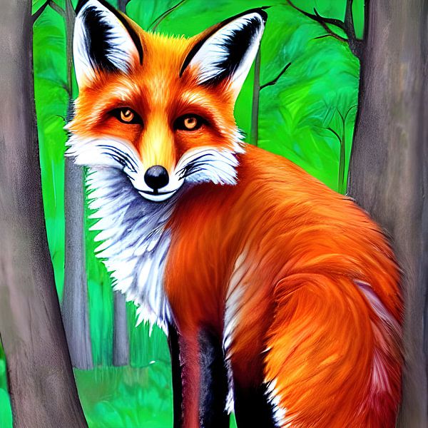 Vos in het bos schilderij van Laly Laura
