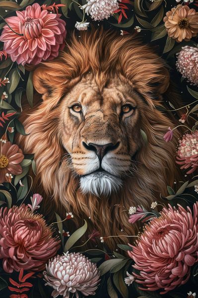 De Leeuw's Gaze - Bloeiende Majesteit - leeuw - koning van Eva Lee