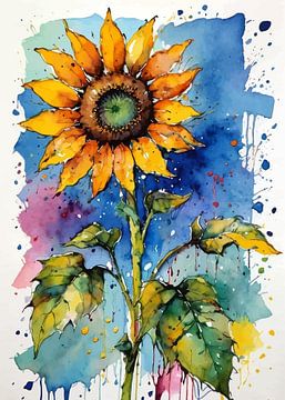 Sonnenblume Aquarellmalerei - Raw Textured Floral