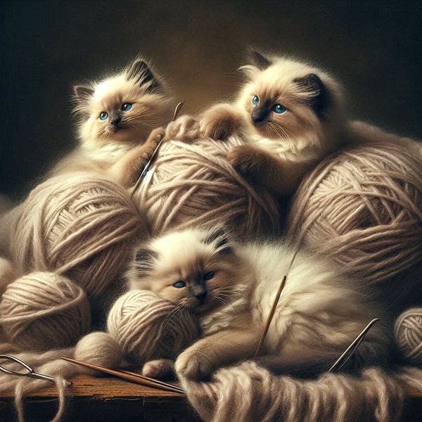 chaton ragdoll avec pelotes de laine par Bernhard Karssies