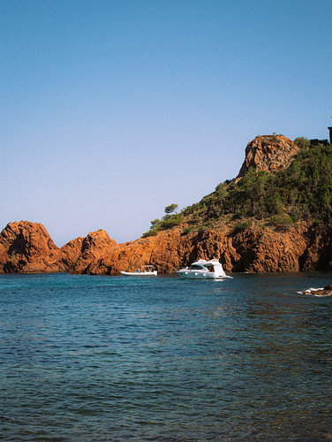 Beach with boats in southern France