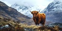 Scottish Highlander Against the Winter Highlands
