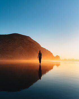 Sunset on the beach in the Algarve in the south of Portugal