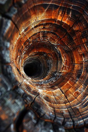 Close-up van een boomstam met draaikolkpatroon