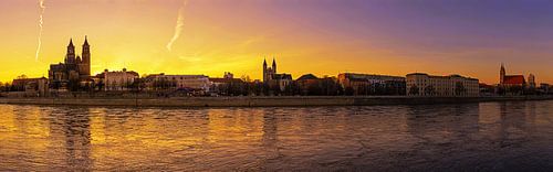 Magdeburg Skyline Panorama Zonsondergang