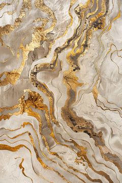 Beige lines play with gold abstract artwork by Digitale Schilderijen