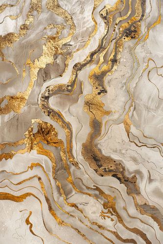Beige lijnen spel met goud abstract kunstwerk
