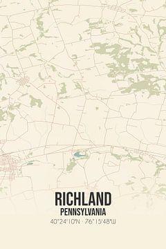 Vintage landkaart van Richland (Pennsylvania), USA. van Rezona