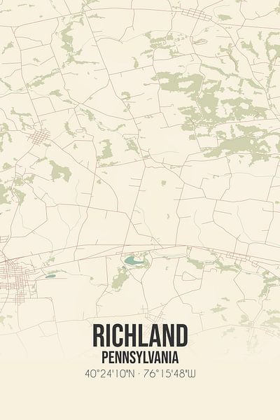 Vieille carte de Richland (Pennsylvanie), USA. par Affiches de lieux