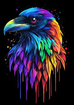 Kleurrijke raaf in pop-artstijl met druppeleffect van Pixelbull Design