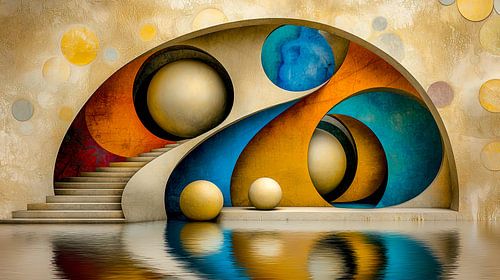 Spiegelballen onder gekleurde bogen