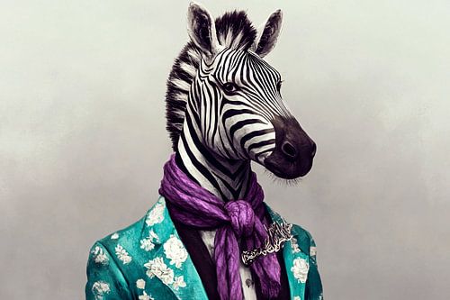 Antropomorfe zebra in kleurrijke outfit