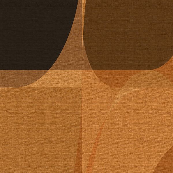 Retro-Geometrie Nr. 3. Abstrakte Formen in braunen Farben auf Leinen. von Dina Dankers