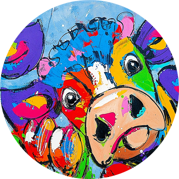 3 Kleurrijke Vrolijke Koeien | Panorama van Vrolijk Schilderij