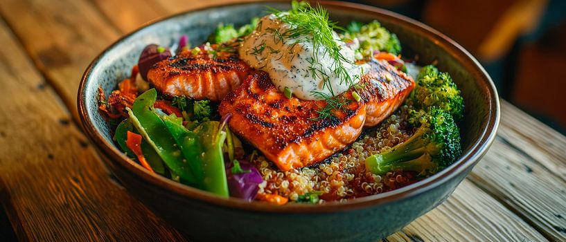 Gegrillter Lachs auf buntem Salatbett von Poster Art Shop