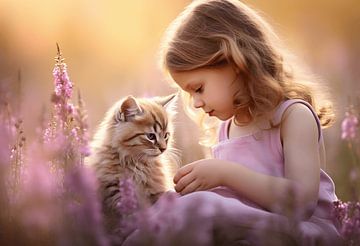 Love in Lavender - Girl and her rooie kitten by Karina Brouwer