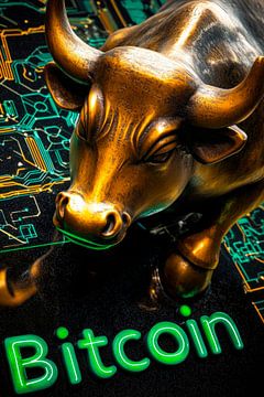 Bulle d'or et symbole Bitcoin sur Poster Art Shop