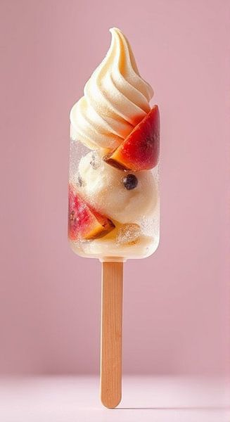 Une sucette glacée sur bâton de bois avec des fruits. par J.a Dijkstra