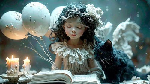 Meisje leest een boek...