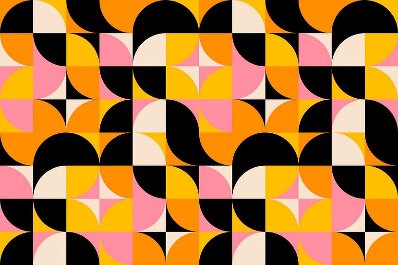 Modern Mid-Century Bauhaus Forms Yellow Pink Peach by Mad Dog Art
